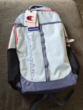 Champion Light Blue, Navy & Coral Logo Backpack NEW